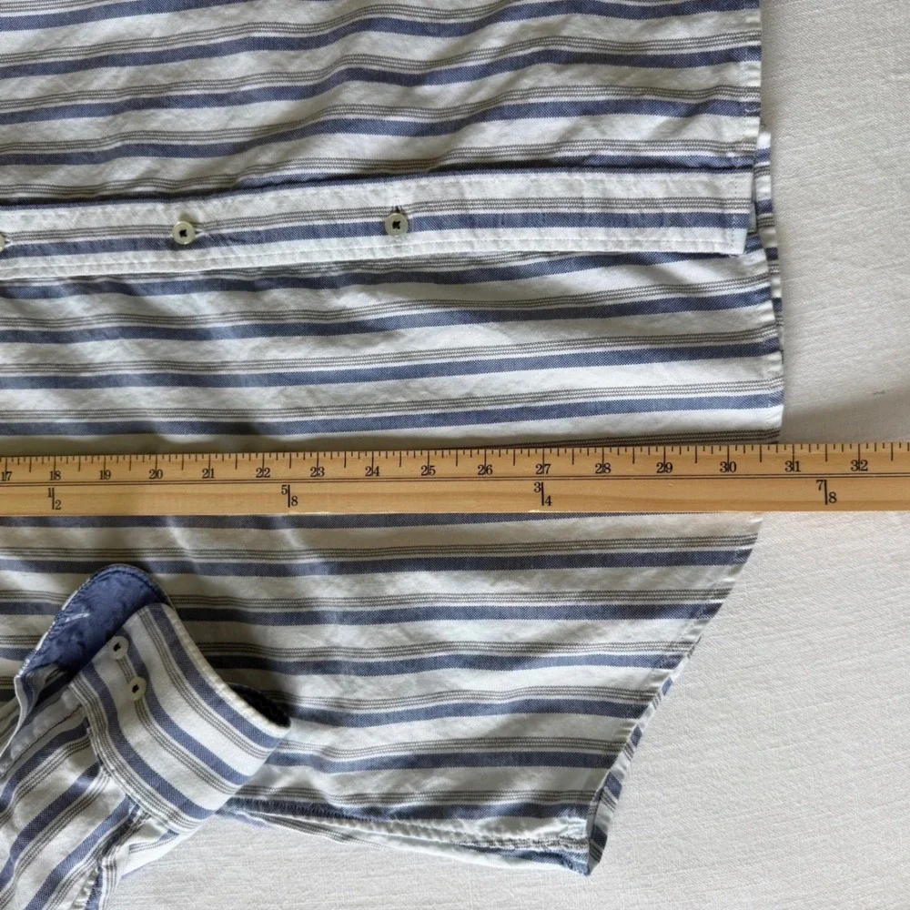 Banana Republic Mens Tailored Slim Fit Stripe Button Down Shirt Blue White L